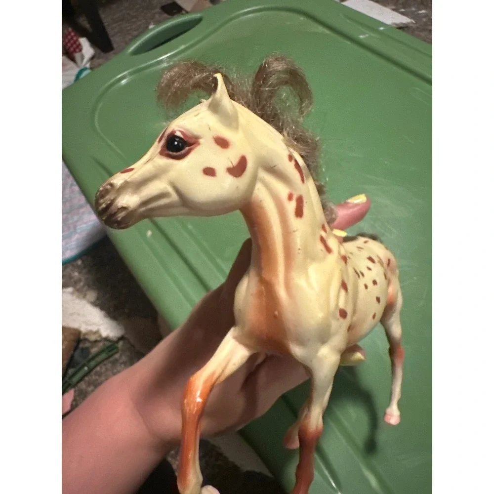 Vintage Appaloosa Horse Figurine Leopard Spot Rooted Mane Tail Collectible Toy